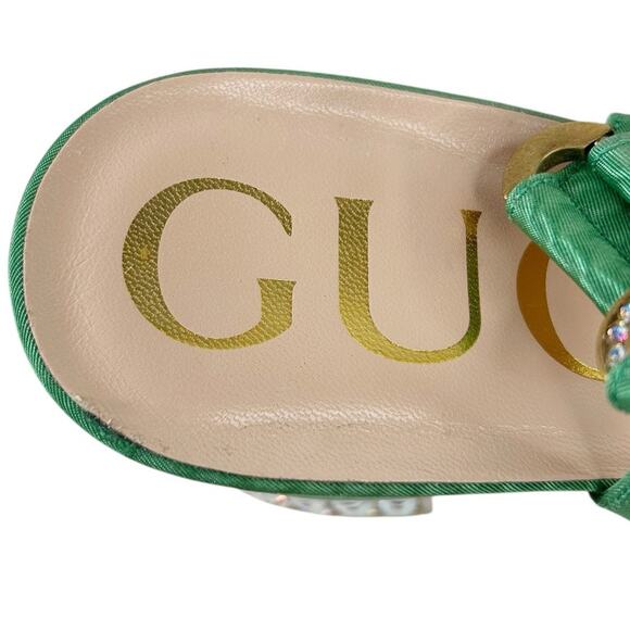 GUCCI Madelyn Crystal Square G Embellished Silk Satin Slingback Heels - Picture 10 of 11